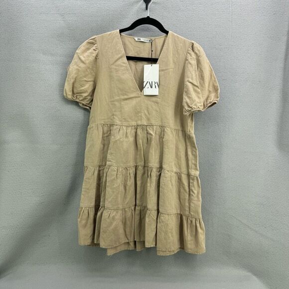 Zara Dresses & Skirts - NWT Zara Linen Blend Babydoll Puff Sleeve Dress Size XS